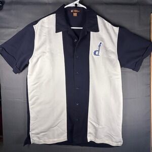 Harriton Mens Navy White Colorblock Bowling Shirt Embroidered Music Logo‎ M575 M